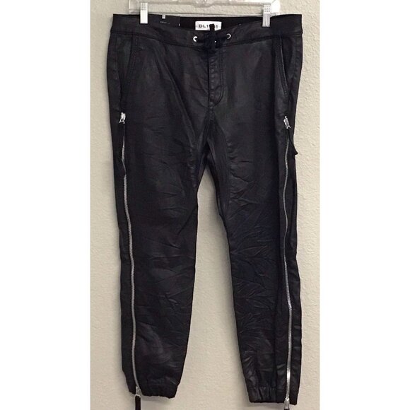 DL1961 Gwen Jeans Joggers Black Wax Coated Zipper Details NWT Size 31 - Picture 1 of 10